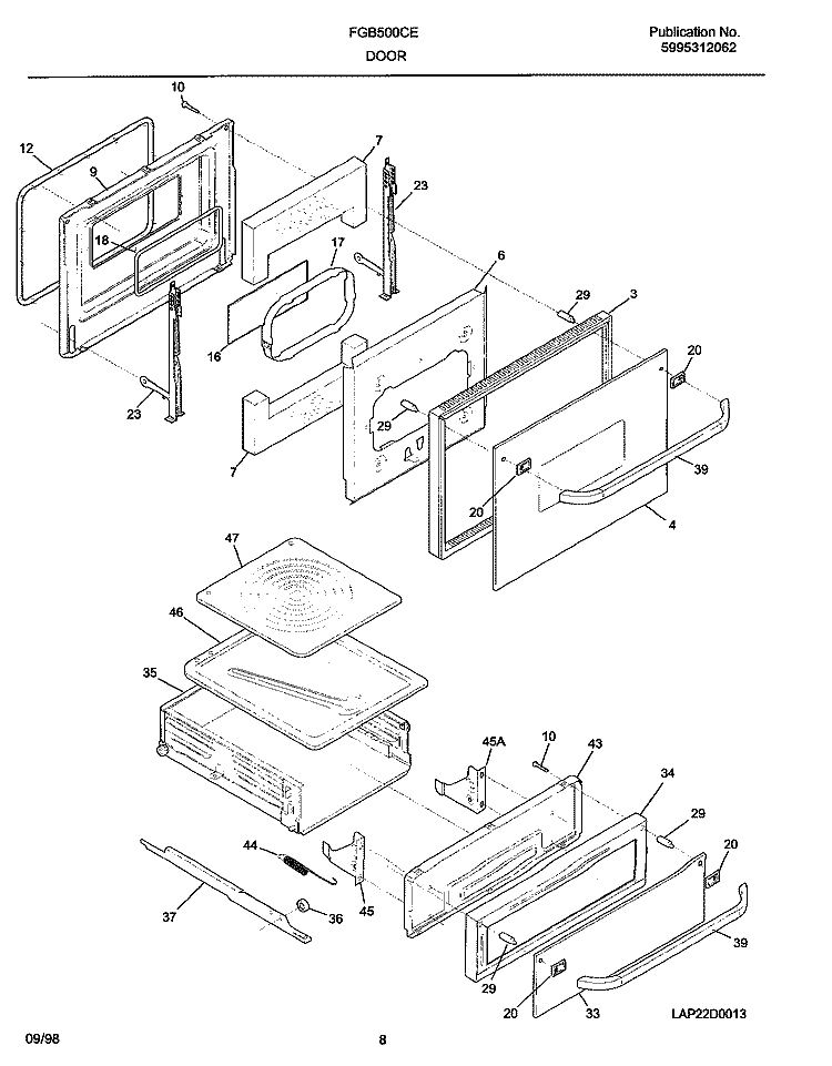 DOOR Diagram and Parts List for FGB500CESG  Frigidaire Wall Oven