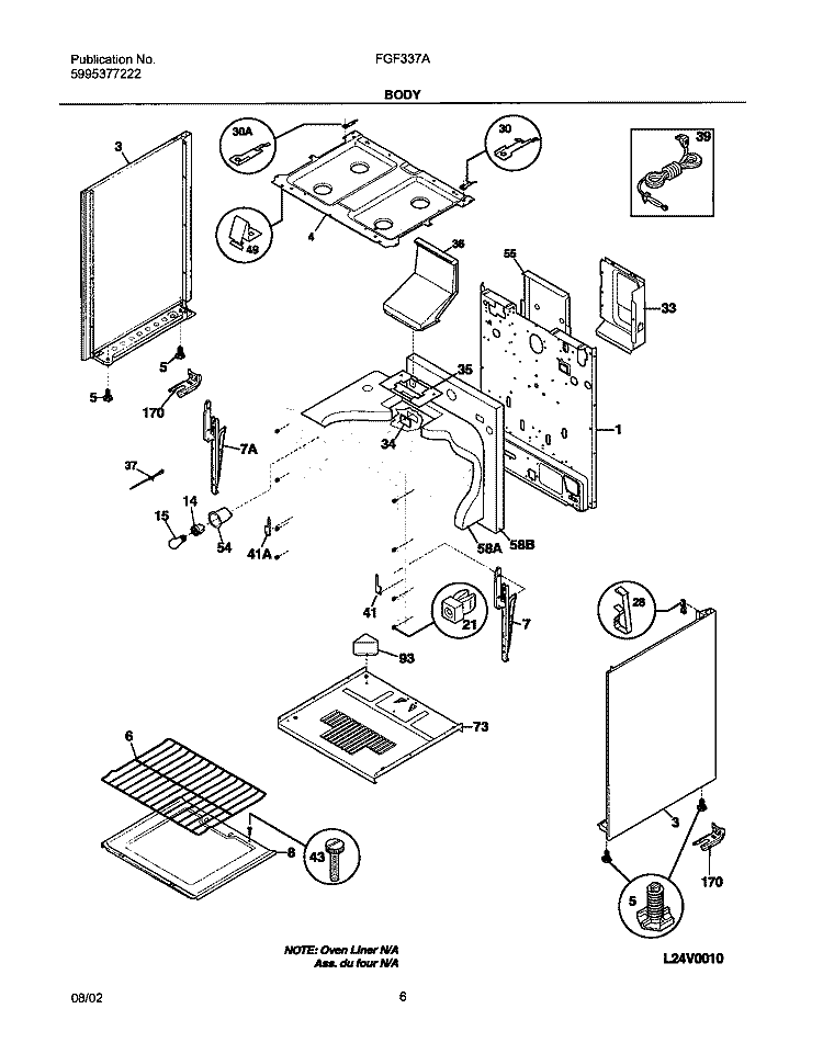 BODY Diagram and Parts List for FGF337ABC  Frigidaire Range
