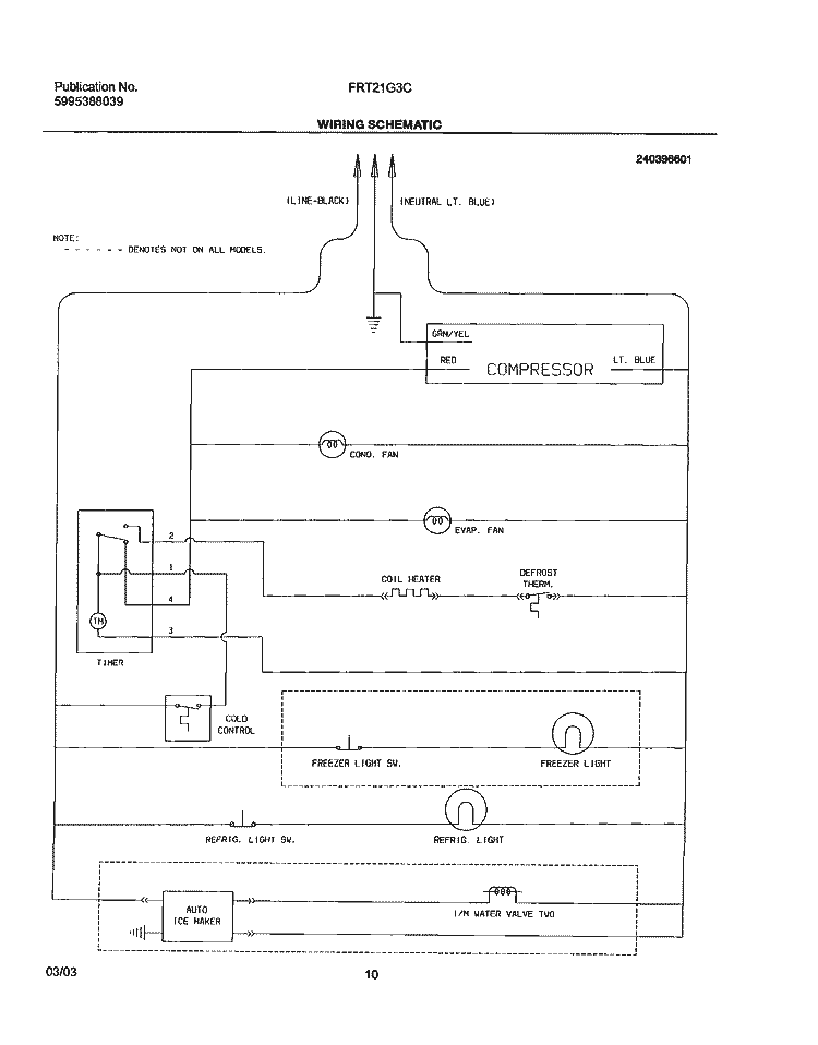 WIRING SCHEMATIC Diagram and Parts List for FRT21G3CW0  Frigidaire Refrigerator