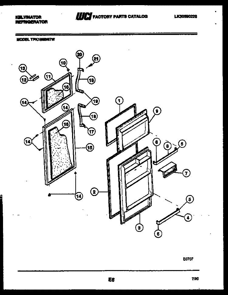 DOOR PARTS Diagram and Parts List for TPK160BN7D  Kelvinator Refrigerator