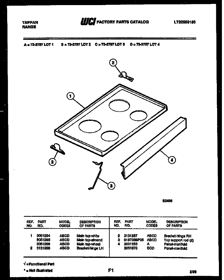 COOKTOP PARTS Diagram and Parts List for 73-3757-66-02  Tappan Range