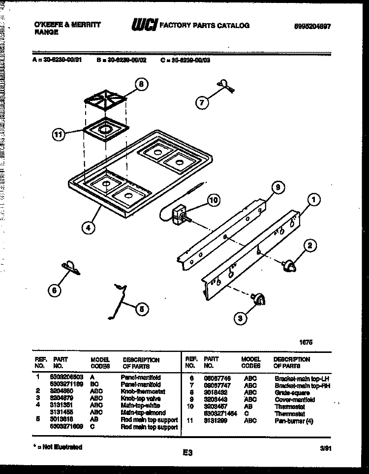 COOKTOP PARTS Diagram and Parts List for 30-6239-00-02  Tappan Range