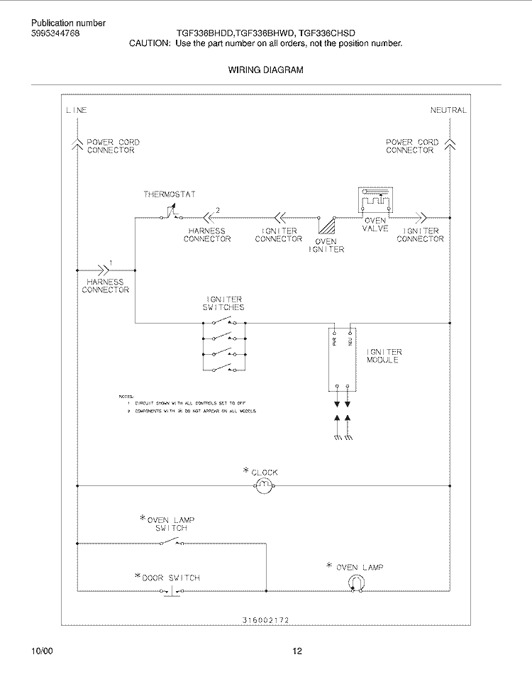 WIRING DIAGRAM Diagram and Parts List for TGF336BHWD  Tappan Range