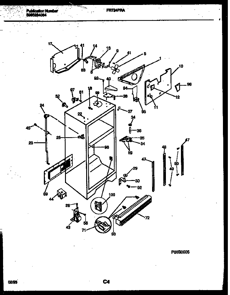CABINET PARTS Diagram and Parts List for FRT24PRAY1  Frigidaire Refrigerator
