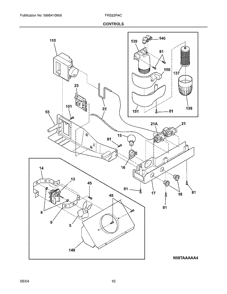 CONTROLS Diagram and Parts List for FRS23R4CW4  Frigidaire Refrigerator