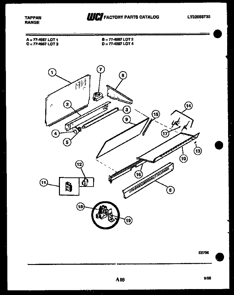 SPLASHER CONTROL Diagram and Parts List for 77-4987-00-03  Tappan Microwave Oven Combo