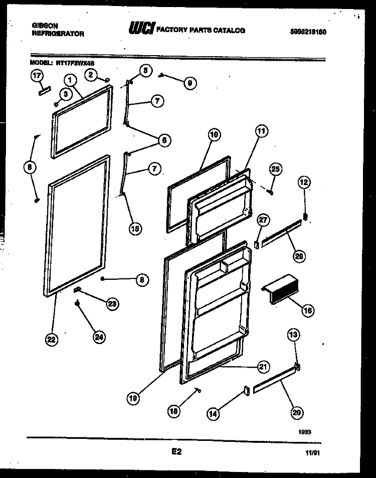 DOOR PARTS Diagram and Parts List for RT17F3WX4B  Gibson Refrigerator