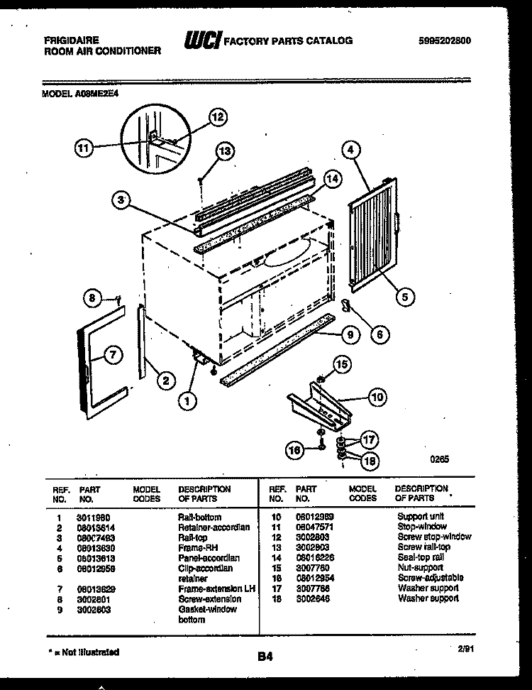 WINDOW MOUNTING PARTS Diagram and Parts List for A08ME2E4  Frigidaire Air Conditioner
