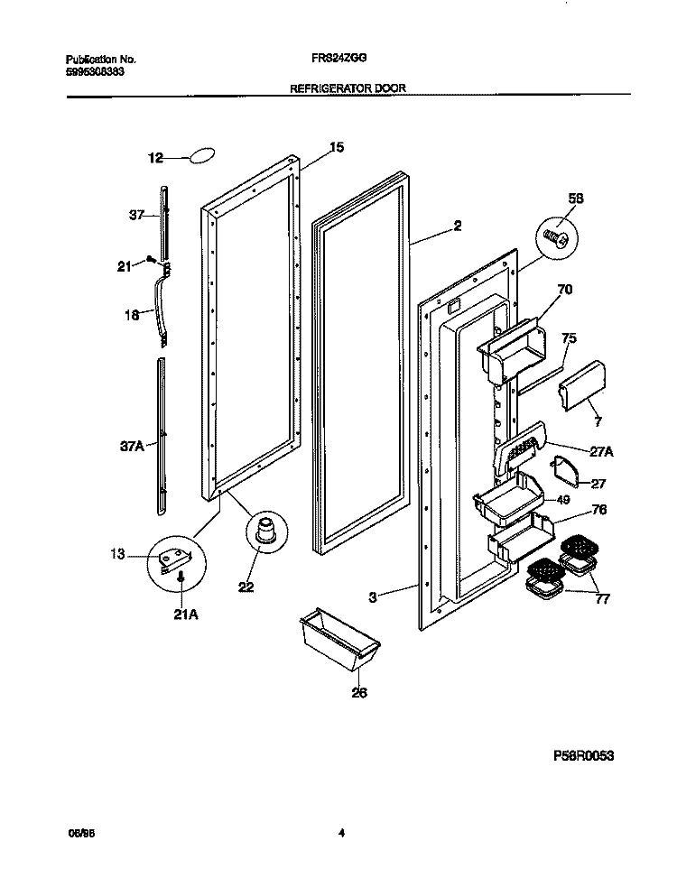 REFRIGERATOR DOOR Diagram and Parts List for FRS24ZGGB0  Frigidaire Refrigerator