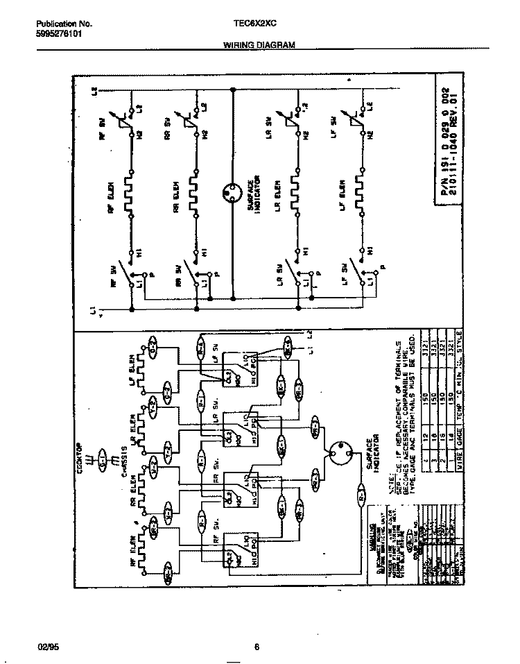 WIRING DIAGRAM Diagram and Parts List for TEC6X2XCC2  Tappan Cooktop