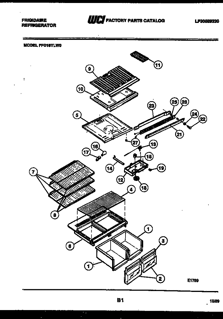 SHELVES AND SUPPORTS Diagram and Parts List for FPD18TLW0  Frigidaire Refrigerator