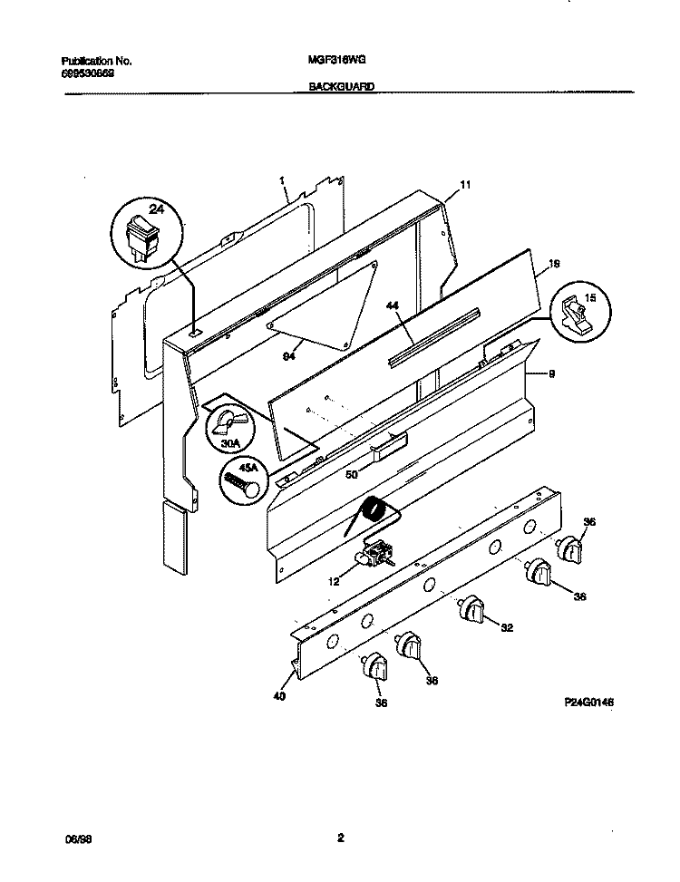 BACKGUARD Diagram and Parts List for MGF316WGSA  Frigidaire Range