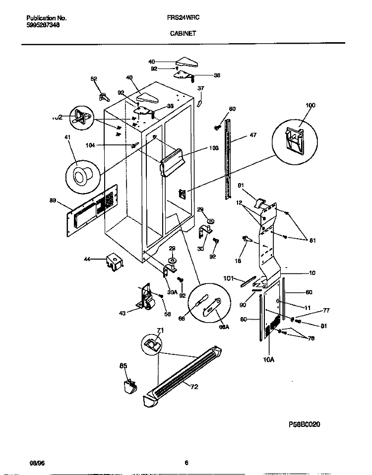 CABINET Diagram and Parts List for FRS24WRCD3  Frigidaire Refrigerator
