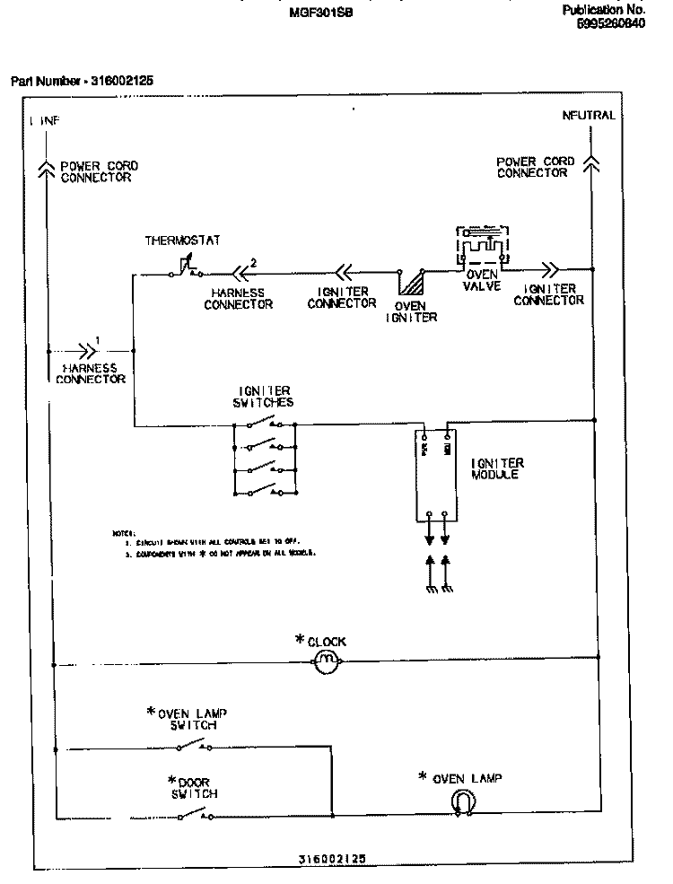 WIRING DIAGRAM Diagram and Parts List for MGF301SBWA  Frigidaire Range