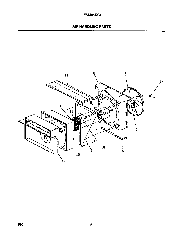 AIR HANDLING PARTS Diagram and Parts List for FAS184J2A1  Frigidaire Air Conditioner