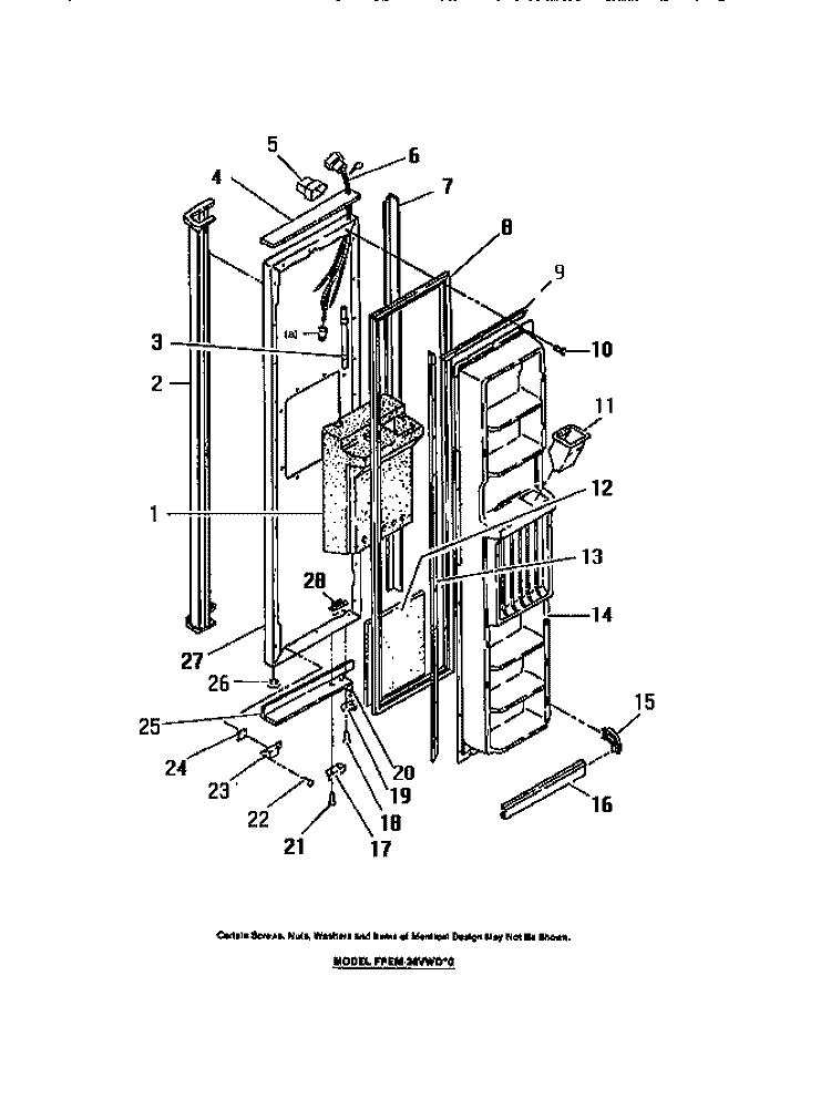 FREEZER COMPARTMENT DOOR, DISPENSER Diagram and Parts List for FPEM26VWDW0  Frigidaire Refrigerator