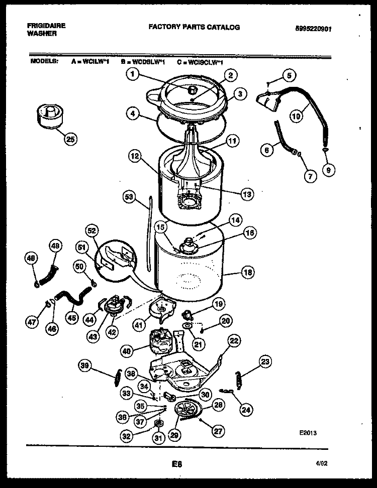 TUB DETAIL Diagram and Parts List for WCISCLL1  Frigidaire Washer