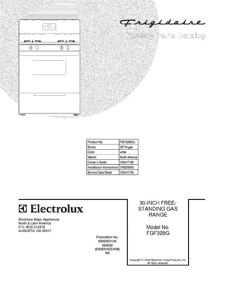 COVER Diagram and Parts List for FGF328GSJ  Frigidaire Range