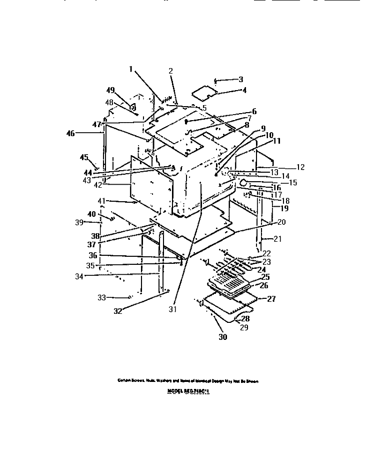 OVEN LINER, HEATING ELEMENTS, PANEL Diagram and Parts List for REG74BCB1  Frigidaire Wall Oven