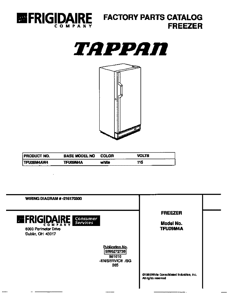 COVER Diagram and Parts List for TFU09M4AW4  Tappan Freezer