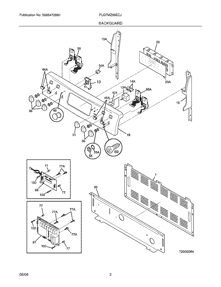 BACKGUARD Diagram and Parts List for PLEFMZ99ECJ  Frigidaire Range
