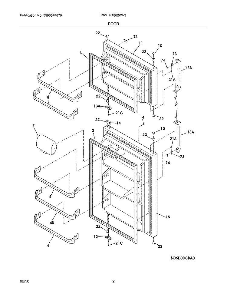 DOOR Diagram and Parts List for WWTR1802KW3  Crosley Refrigerator