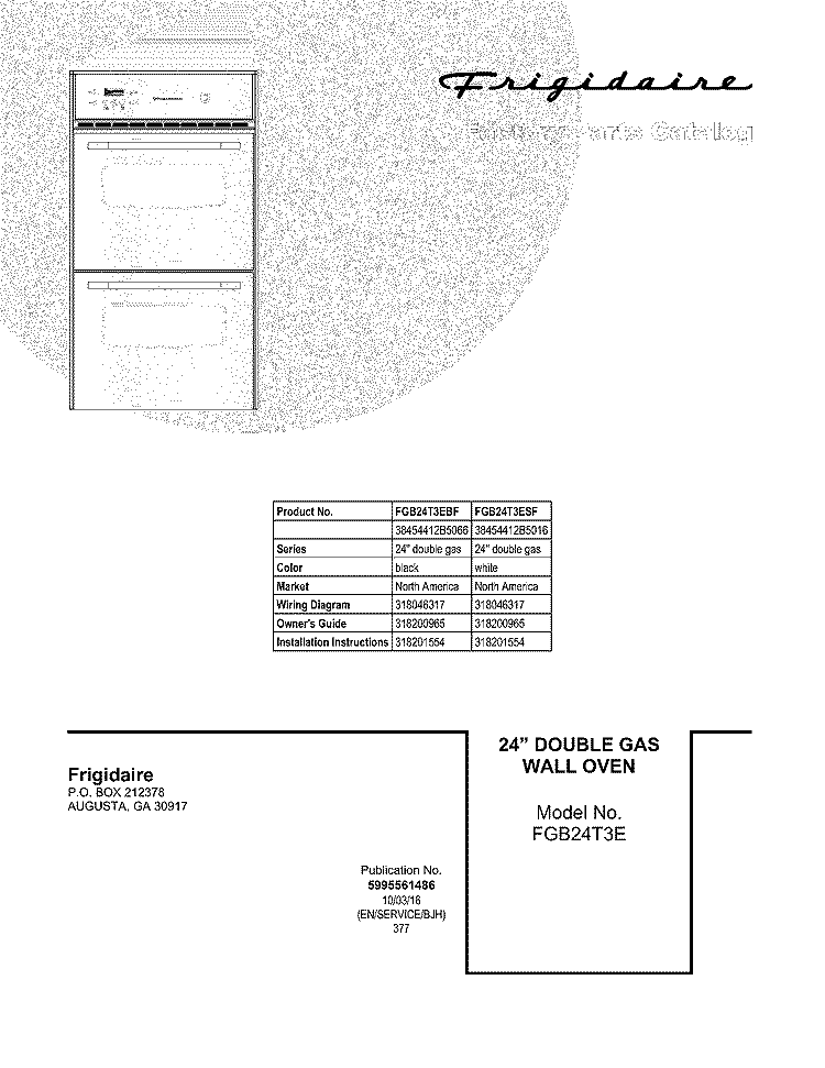 COVER Diagram and Parts List for FGB24T3ESF  Frigidaire Range