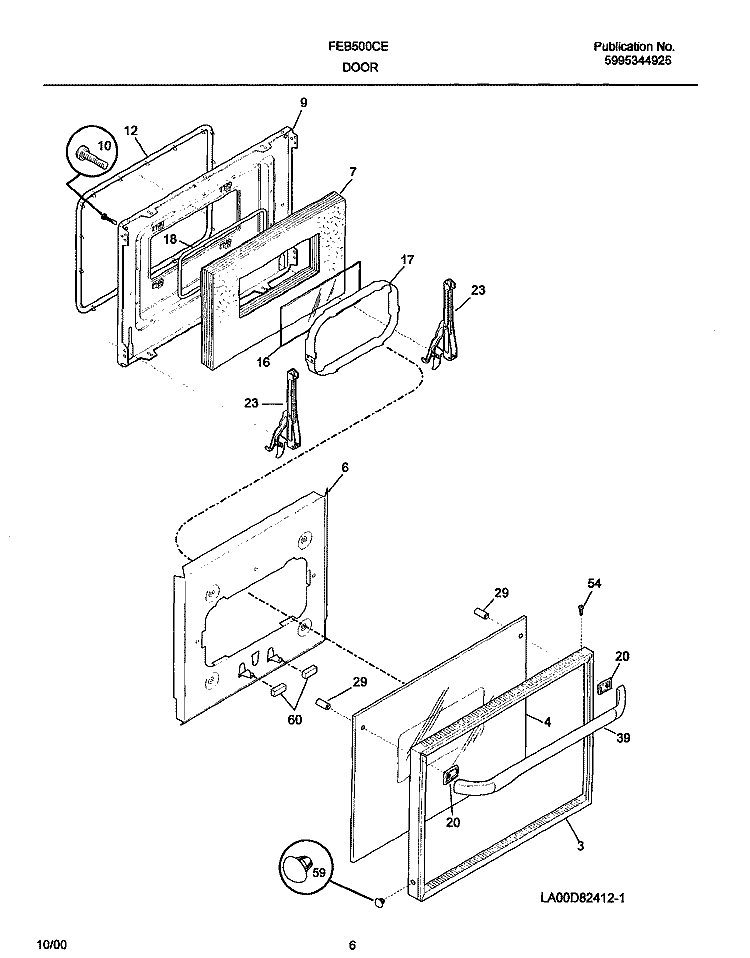 DOOR Diagram and Parts List for FEB500CESE  Frigidaire Wall Oven