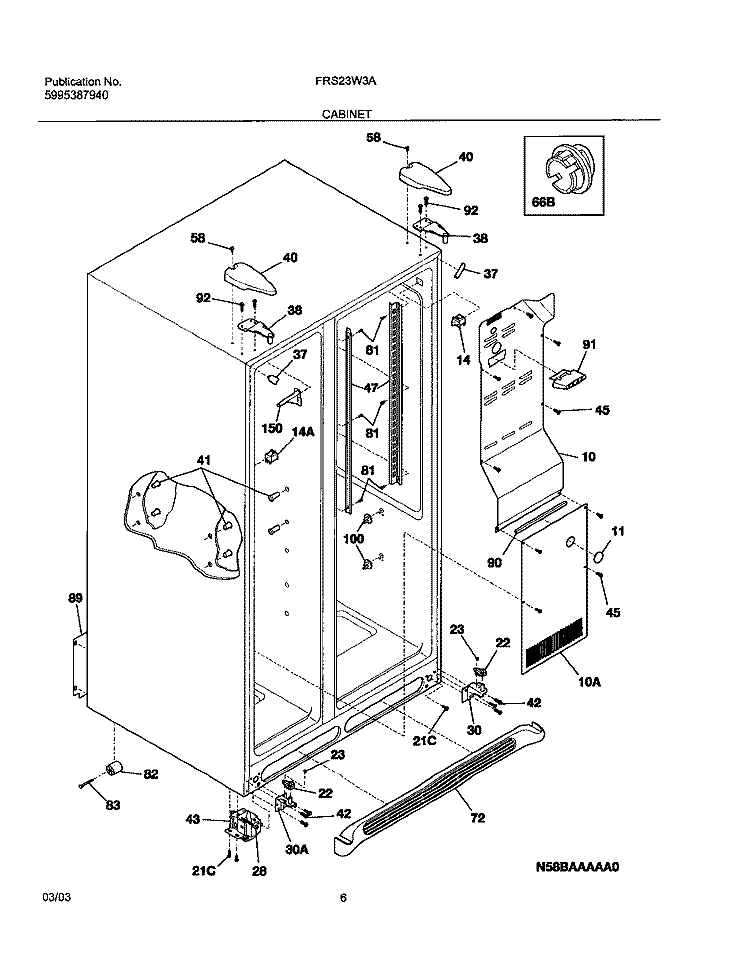 CABINET Diagram and Parts List for FRS23W3AW7  Frigidaire Refrigerator