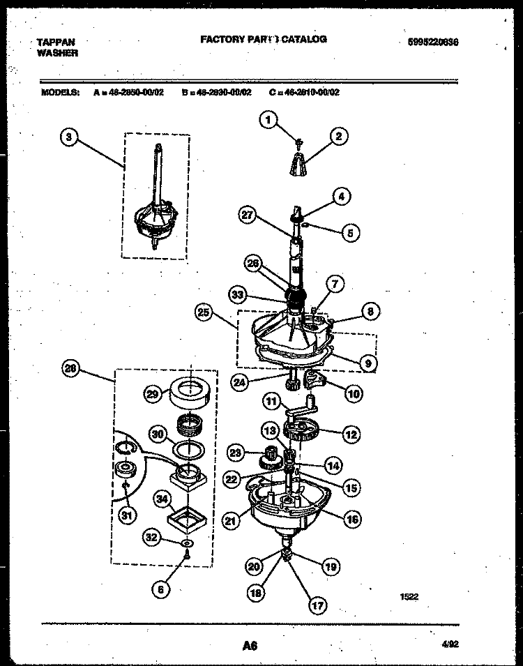 TRANSMISSION PARTS Diagram and Parts List for 46-2850-00-02  Tappan Washer