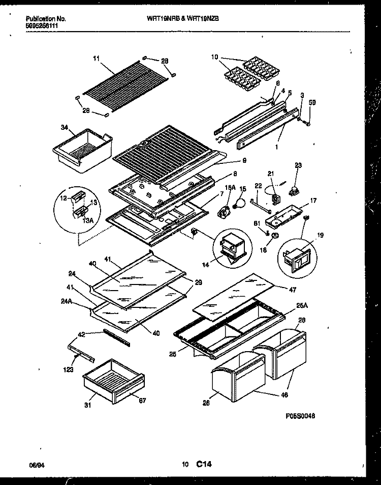 SHELVES AND SUPPORTS Diagram and Parts List for WRT19NZBW0  Frigidaire Refrigerator