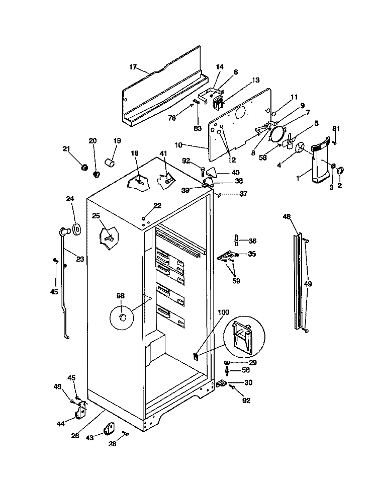 CABINET Diagram and Parts List for MRT16RNCW0  Frigidaire Refrigerator