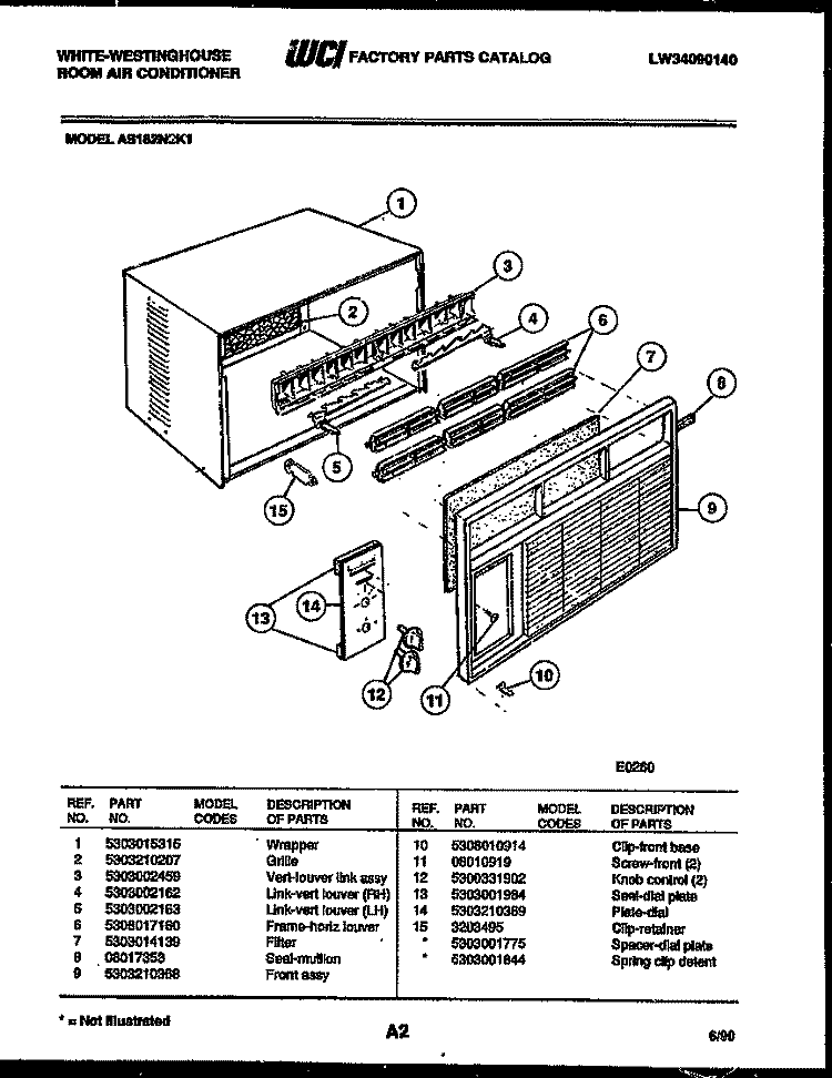 CABINET PARTS Diagram and Parts List for AS182N2K1  Frigidaire Air Conditioner