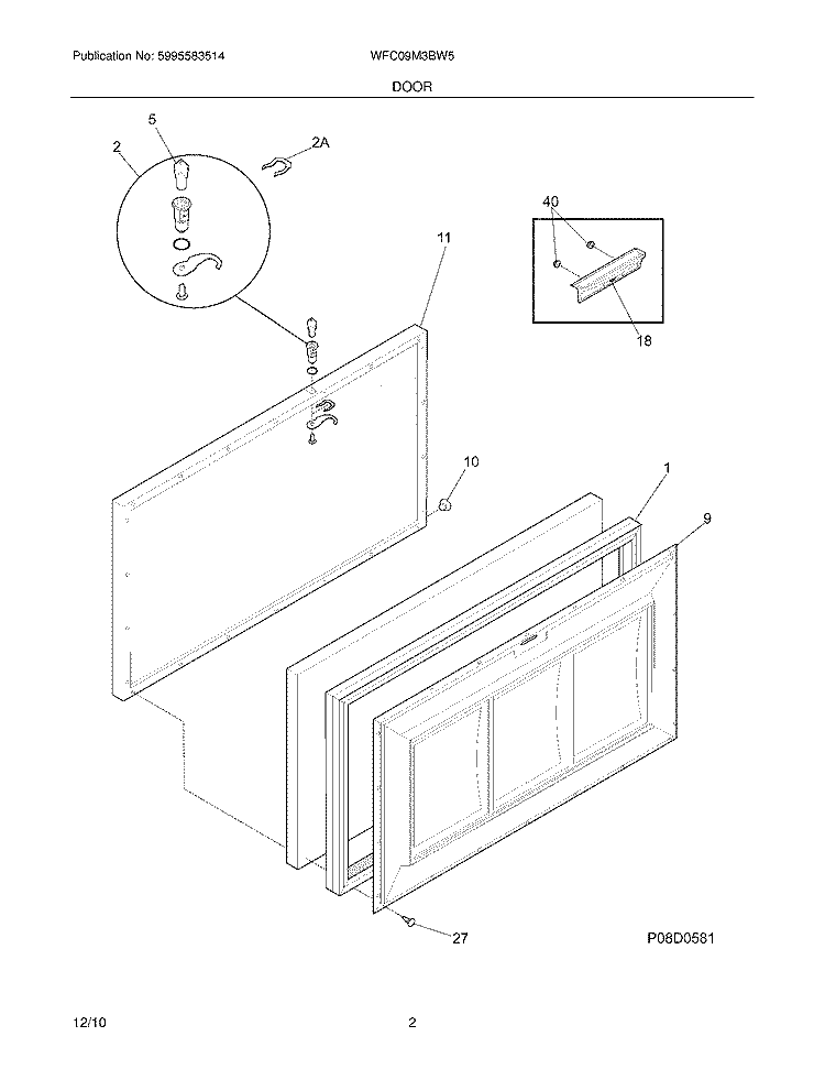 DOOR Diagram and Parts List for WFC09M3BW5  Crosley Freezer