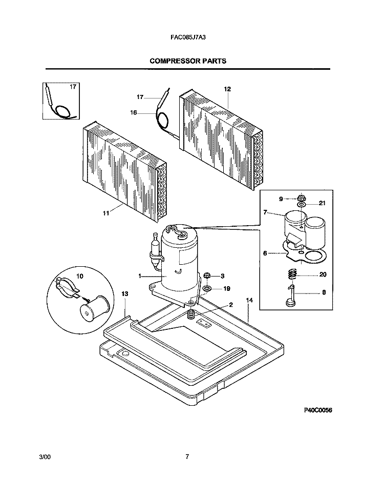 COMPRESSOR PARTS Diagram and Parts List for FAC085J7A3  Frigidaire Air Conditioner