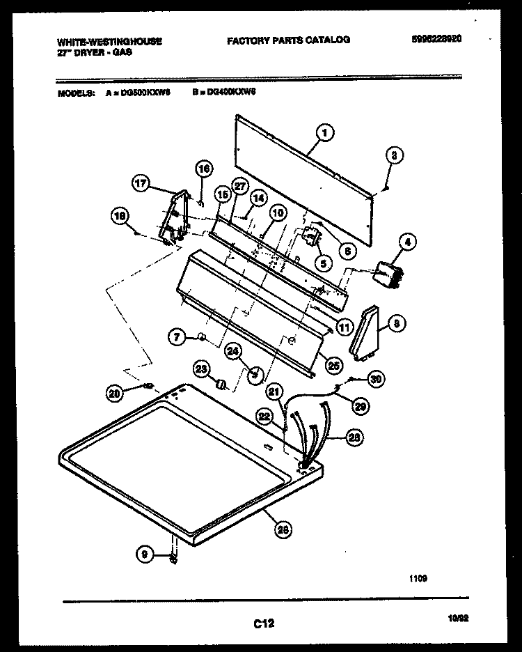 CONSOLE AND CONTROL PARTS Diagram and Parts List for DG400KXW6  Frigidaire Dryer