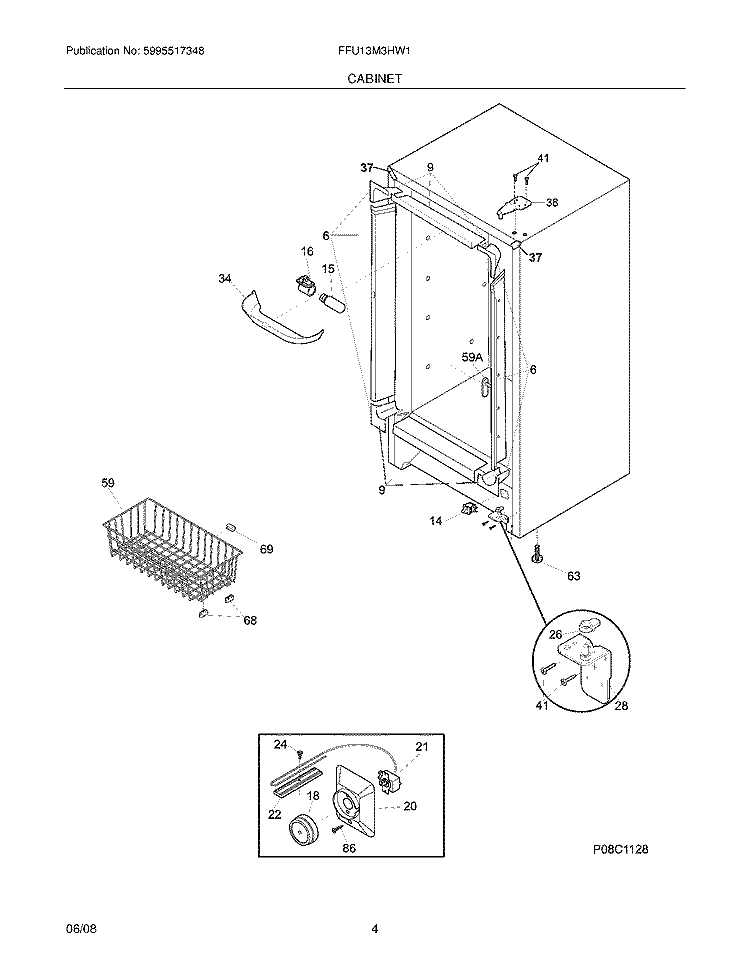 CABINET Diagram and Parts List for FFU13M3HW1  Frigidaire Freezer