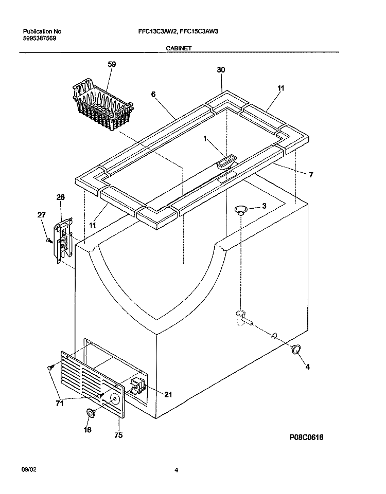 CABINET Diagram and Parts List for FFC15C3AW3  Frigidaire Freezer