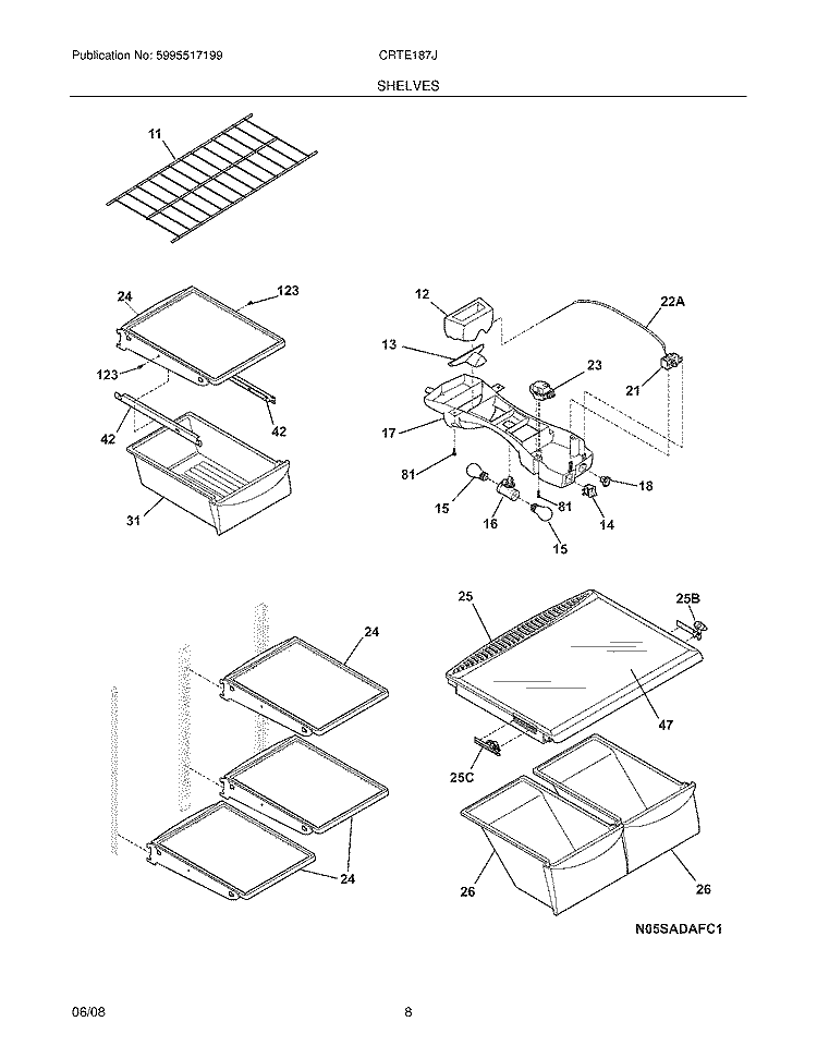 SHELVES Diagram and Parts List for CRTE187JS1  Crosley Refrigerator