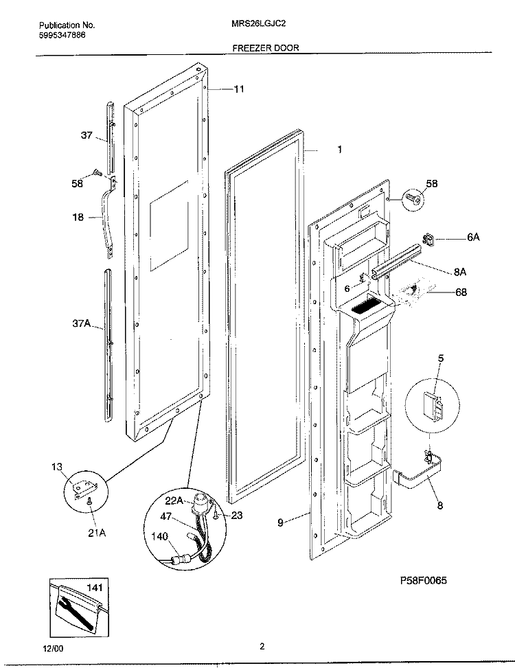 FREEZER DOOR Diagram and Parts List for MRS26LGJC2  Frigidaire Refrigerator