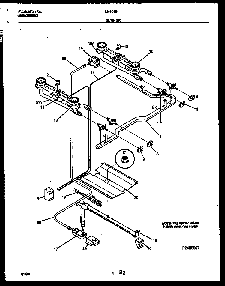 BURNER PARTS Diagram and Parts List for 32-1019-00-12  Tappan Range
