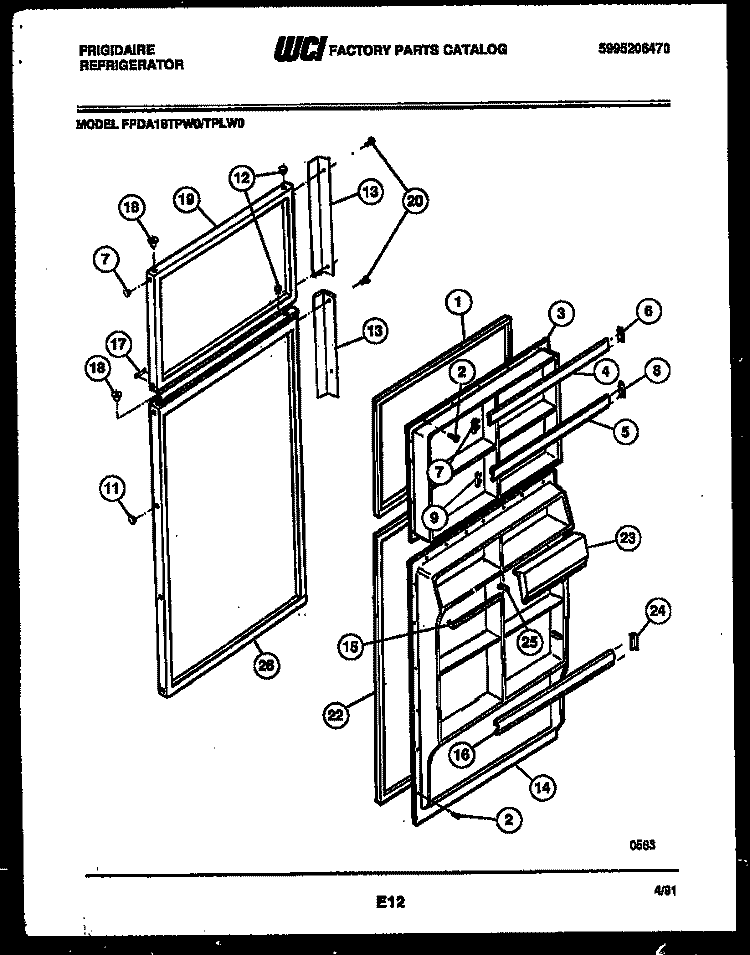 DOOR PARTS Diagram and Parts List for FPDA18TPW0  Frigidaire Refrigerator
