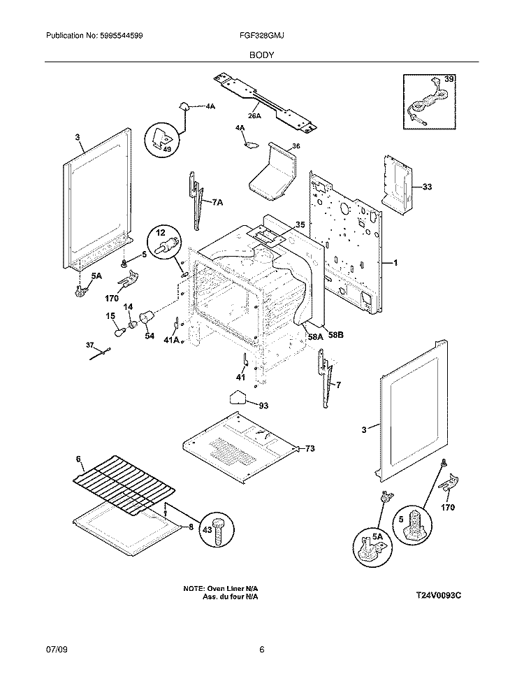 BODY Diagram and Parts List for FGF328GMJ  Frigidaire Range