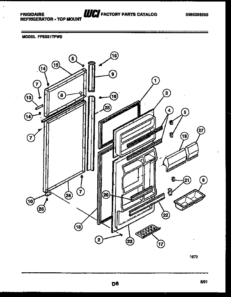 DOOR PARTS Diagram and Parts List for FPES21TPL0  Frigidaire Refrigerator