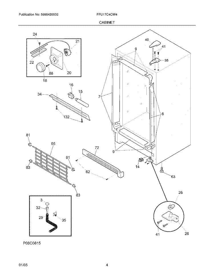 CABINET Diagram and Parts List for FFU17C4CW4  Frigidaire Freezer