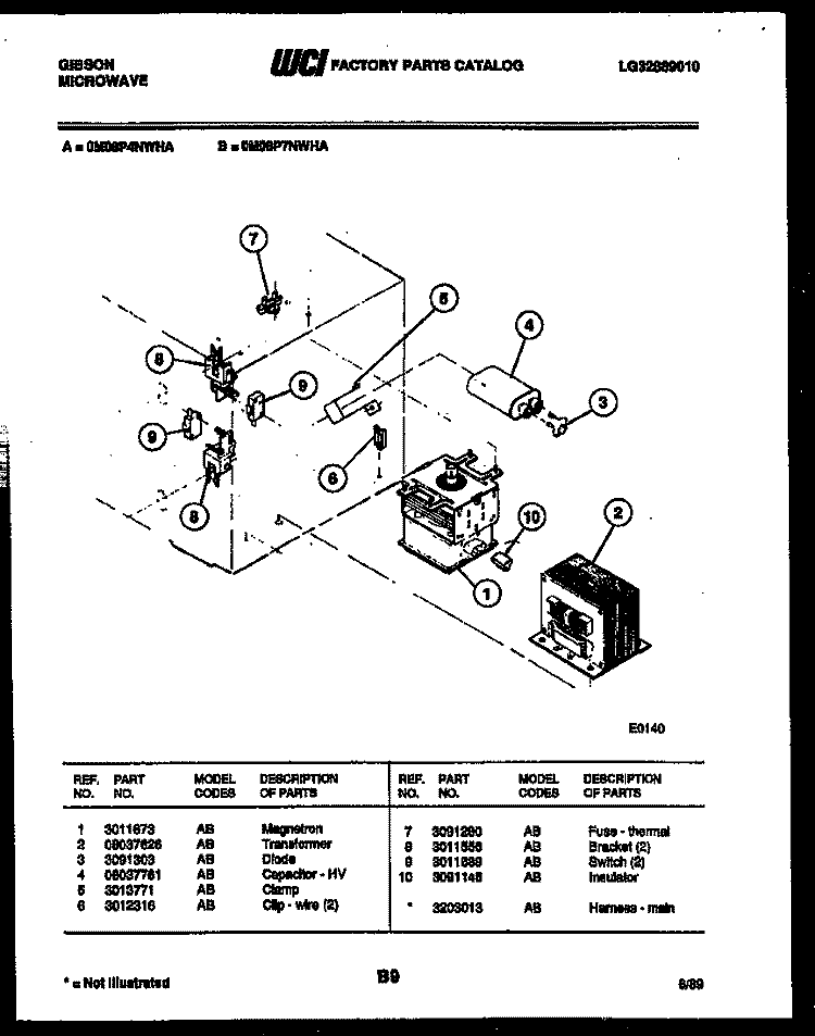 ELECTRICAL PARTS Diagram and Parts List for OM08P7NWHA  Gibson Microwave