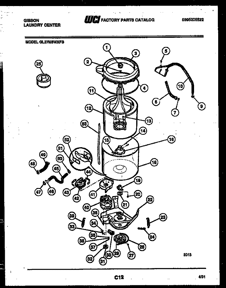 TUB DETAIL Diagram and Parts List for GL27M6WXFB  Gibson Washer Dryer Combo