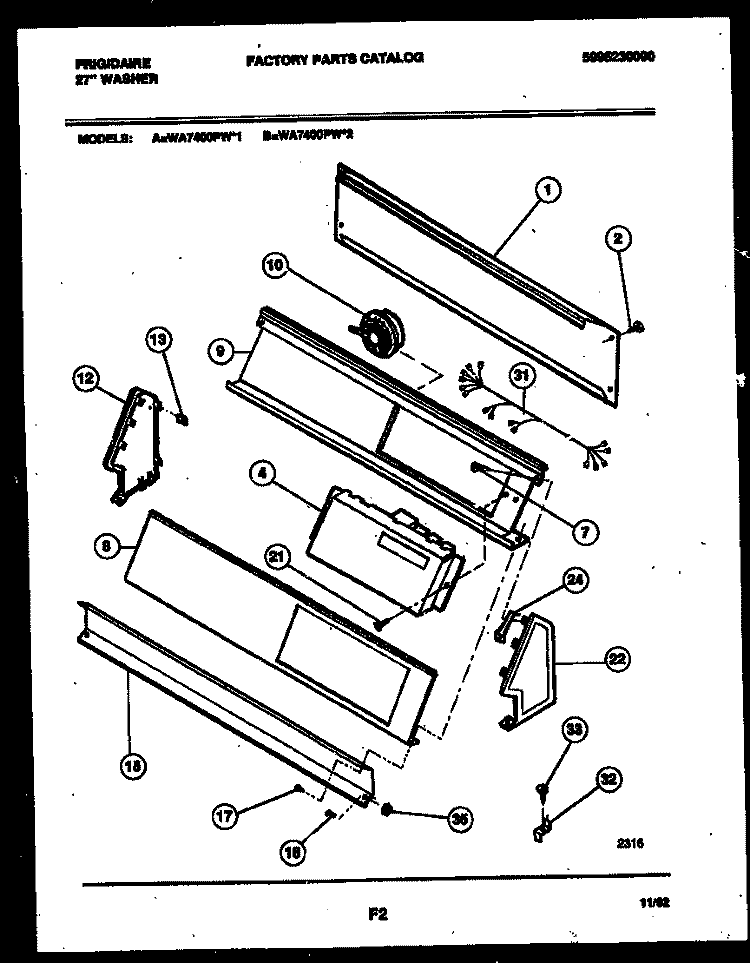 CONSOLE AND CONTROL PARTS Diagram and Parts List for WA7400PW1  Frigidaire Washer