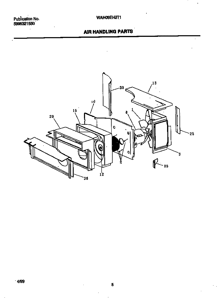 AIR HANDLING PARTS Diagram and Parts List for WAH09EH2T1  Frigidaire Air Conditioner