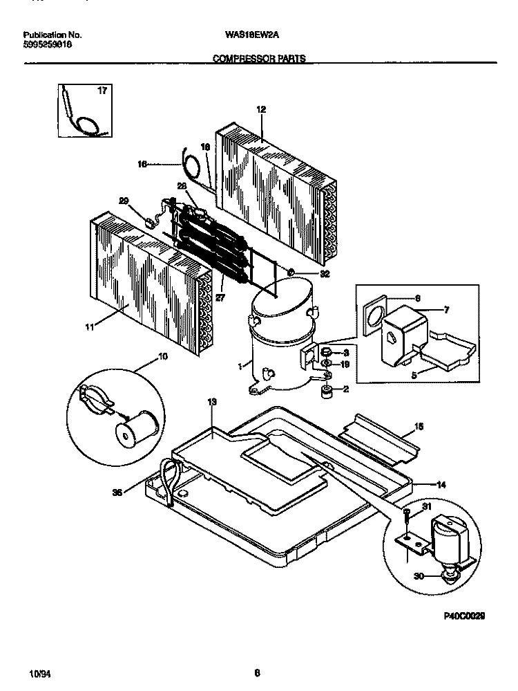 COMPRESSOR PARTS Diagram and Parts List for WAS18EW2A2  Frigidaire Air Conditioner